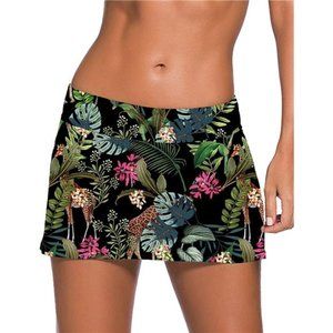Women Swim Skirt Solid Color Waistband Skort Bikini Bottom